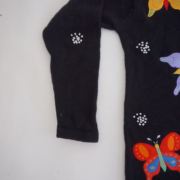 Vintage Quacker Factory Black Butterfly Embroidered Cotton Blend Cardigan S - Picture 8 of 11